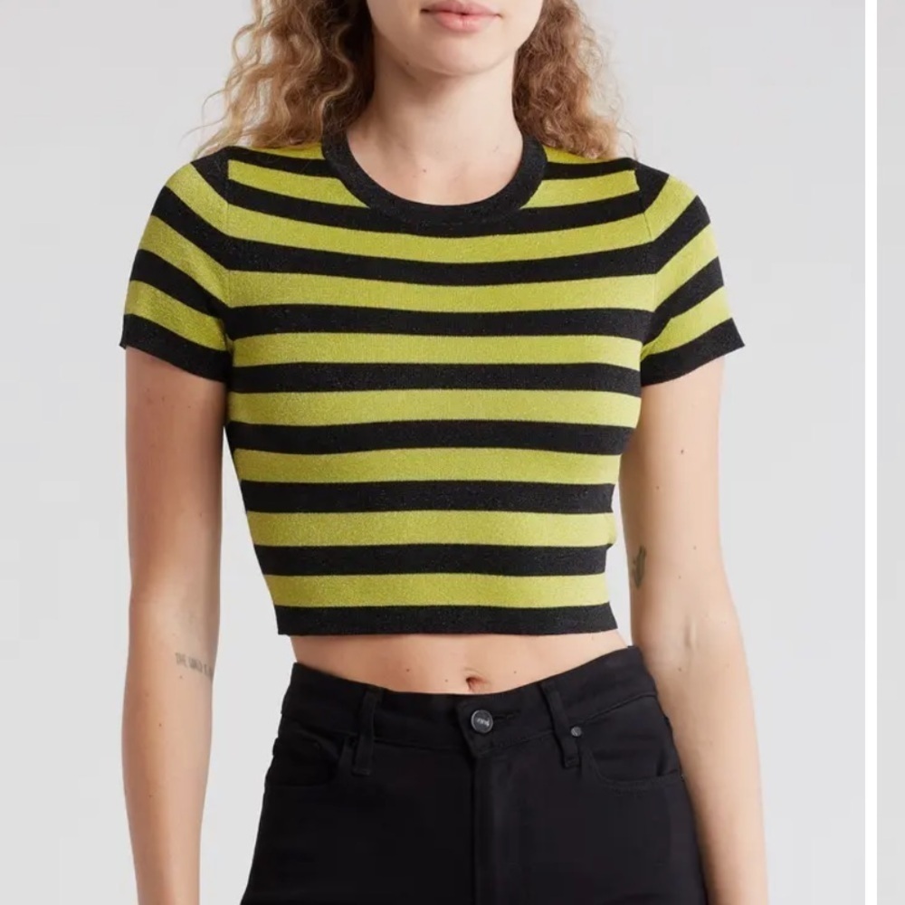 Alice + Olivia Ciara Metallic Stripe Crop Sweater Women’s xs